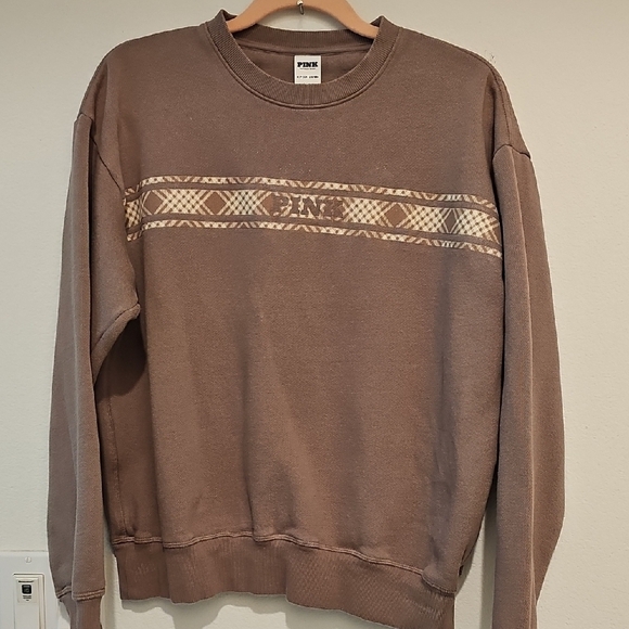 PINK Victoria's Secret Sweaters - PINK Victoria's Secret Brown Patterned Crewneck Sweater